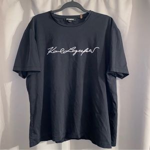Men’s Black Karl Lagerfeld Tee Shirt Embroidered Cursive